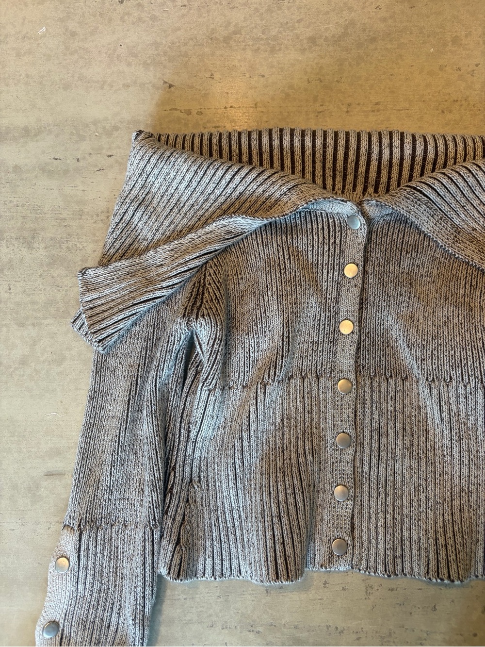 Jaded London Gray Off-Shoulder Ribbed Button Cardigan - Picture 2 of 5